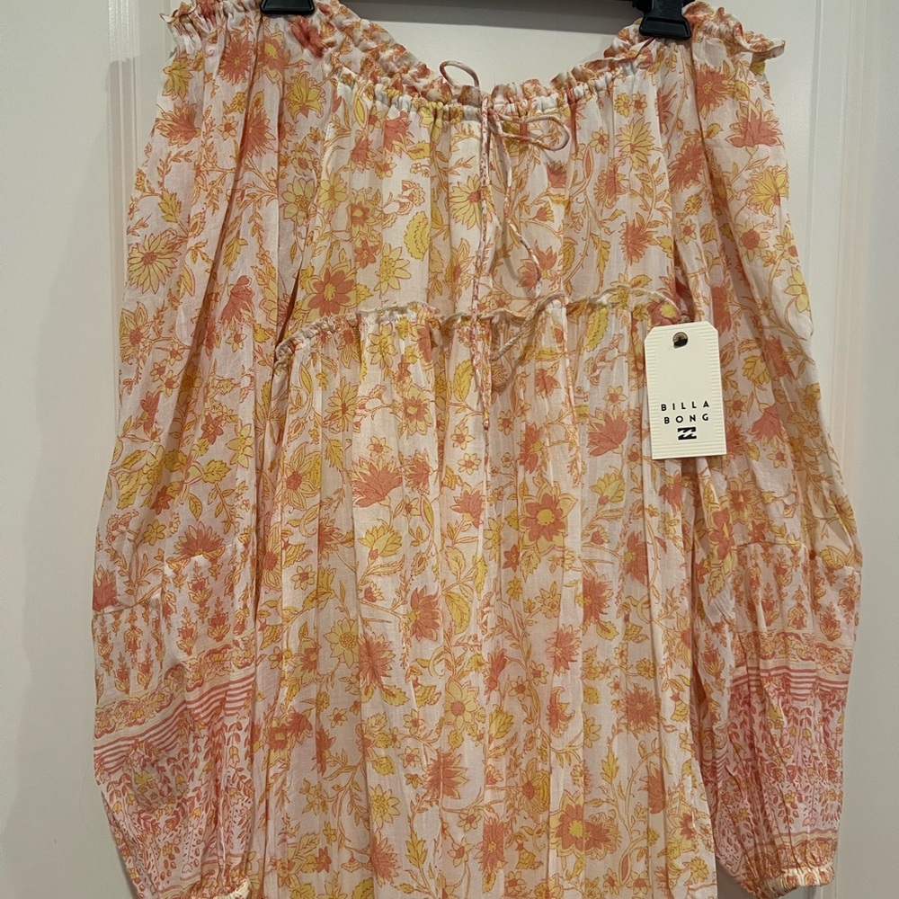 New Billabong Boho Yellow and Orange Floral Cream Bow Maxi Dress - Picture 4 of 12